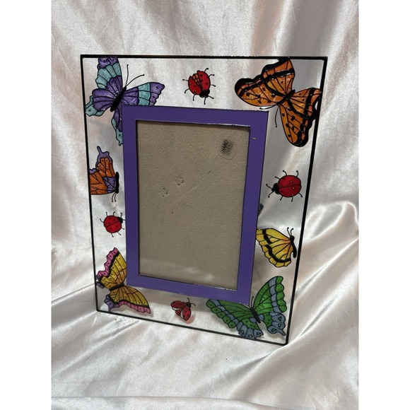 Other - Hand painted glass butterfly lady bug frame easel back fits 4 x 6" picture